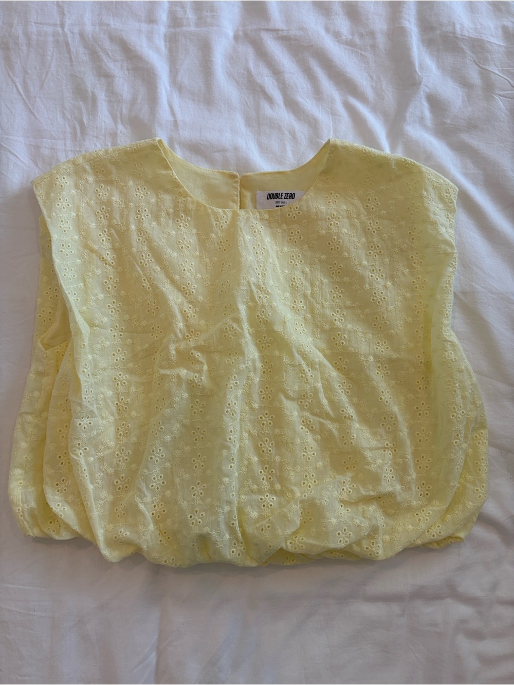 Double Zero Pale Yellow Eyelet Bubble Hem Top
